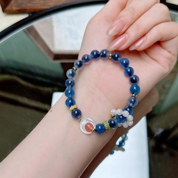 Blue Agate Shell Moon Energy Bracelet - Image 4