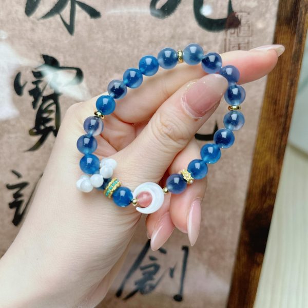 Blue Agate Shell Moon Energy Bracelet